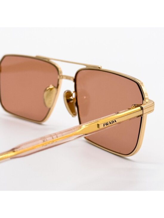 New Prada Gold Light Brown Square Unisex Sunglasses PRA57S 54K07V main image 9